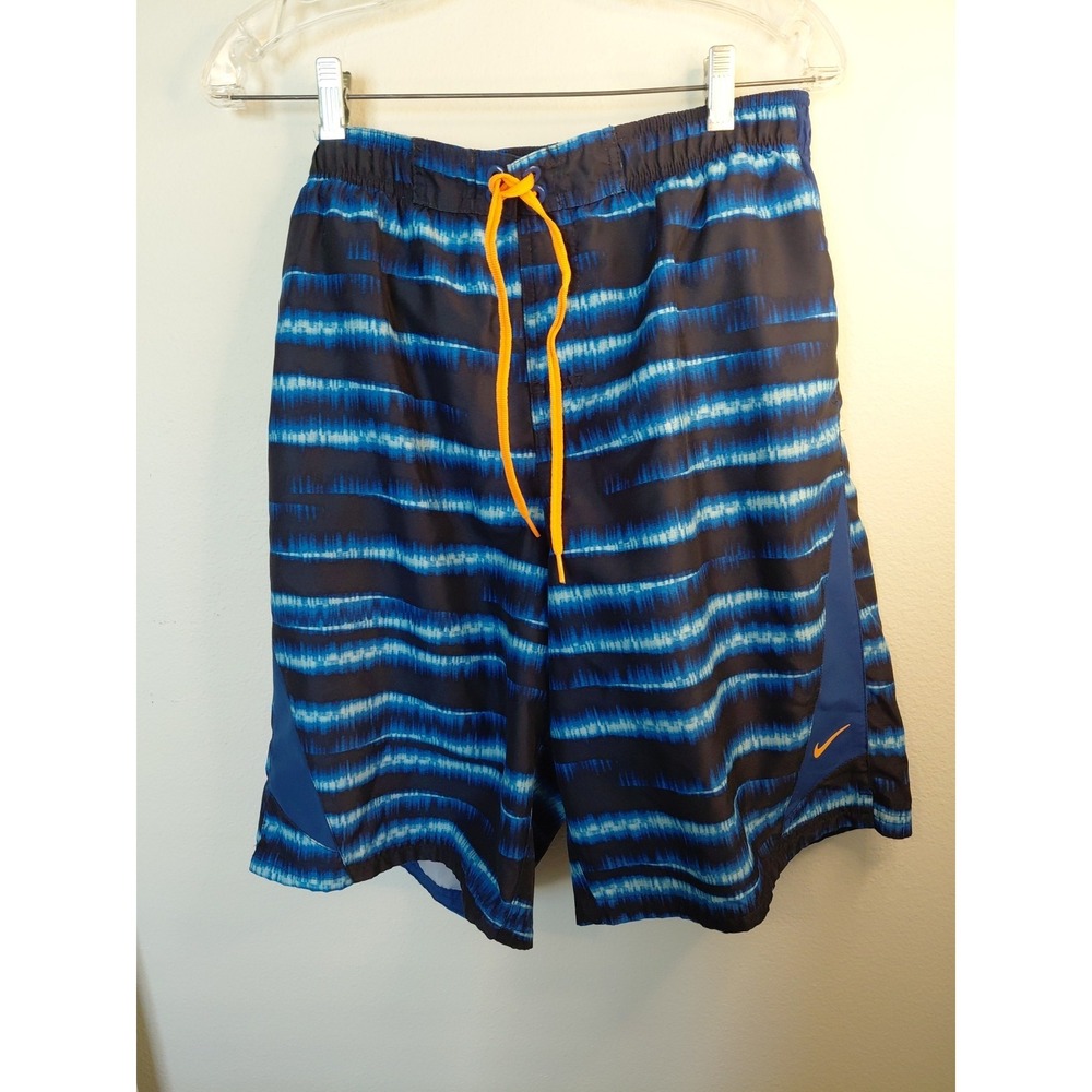 NIKE Swim Trunks Board Shorts Mens M Swimwear Blue Black Lined Pockets Vaca Surf